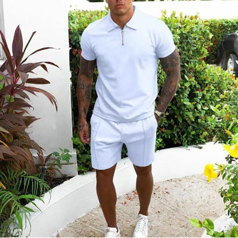 Men's Co Ord Shorts Set with Zip Polo Top