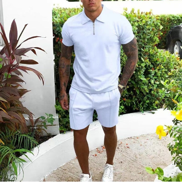 Men's Co Ord Shorts Set with Zip Polo Top