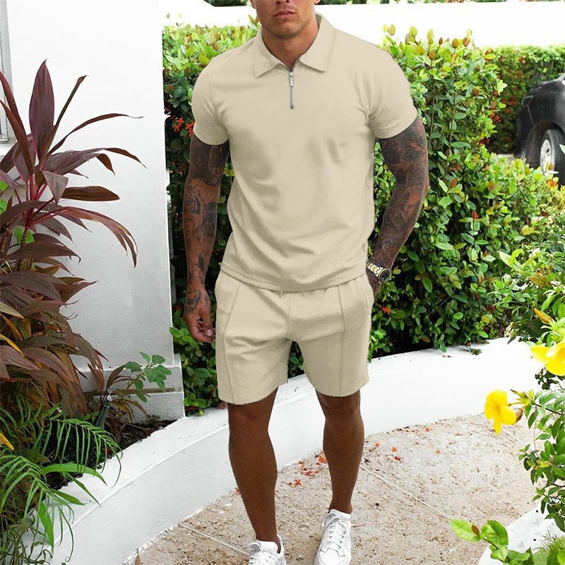 Men's Co Ord Shorts Set with Zip Polo Top