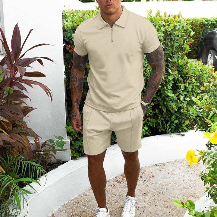 Men's Co Ord Shorts Set with Zip Polo Top