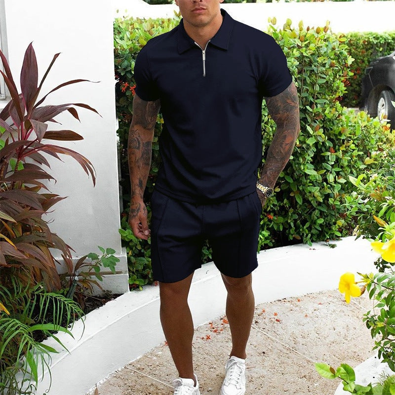 Men's Co Ord Shorts Set with Zip Polo Top