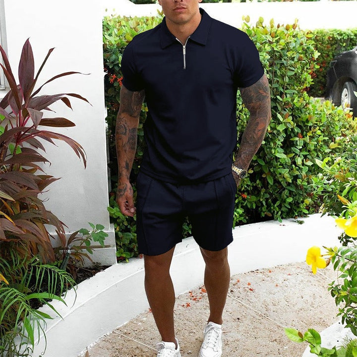 Men's Co Ord Shorts Set with Zip Polo Top