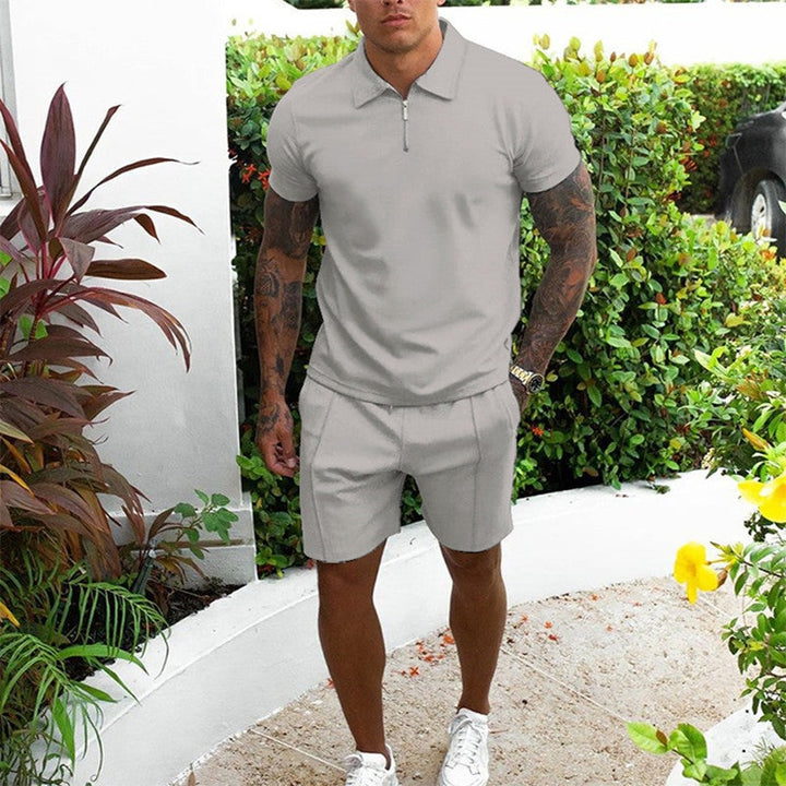 Men's Co Ord Shorts Set with Zip Polo Top