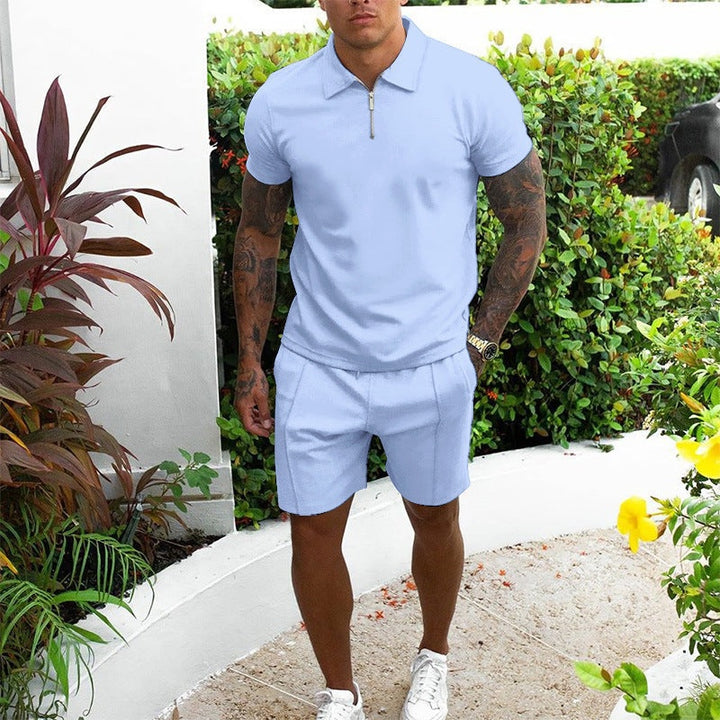 Men's Co Ord Shorts Set with Zip Polo Top