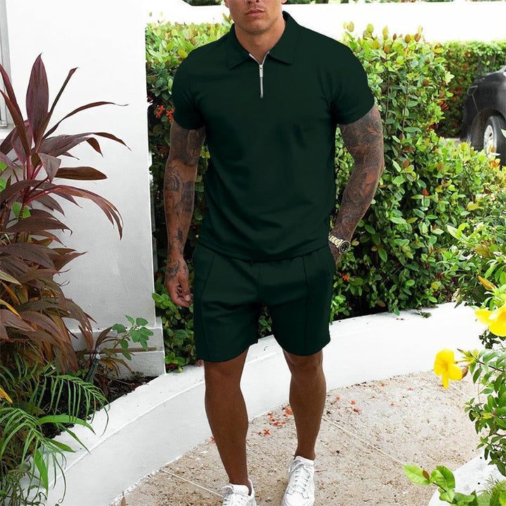 Men's Co Ord Shorts Set with Zip Polo Top