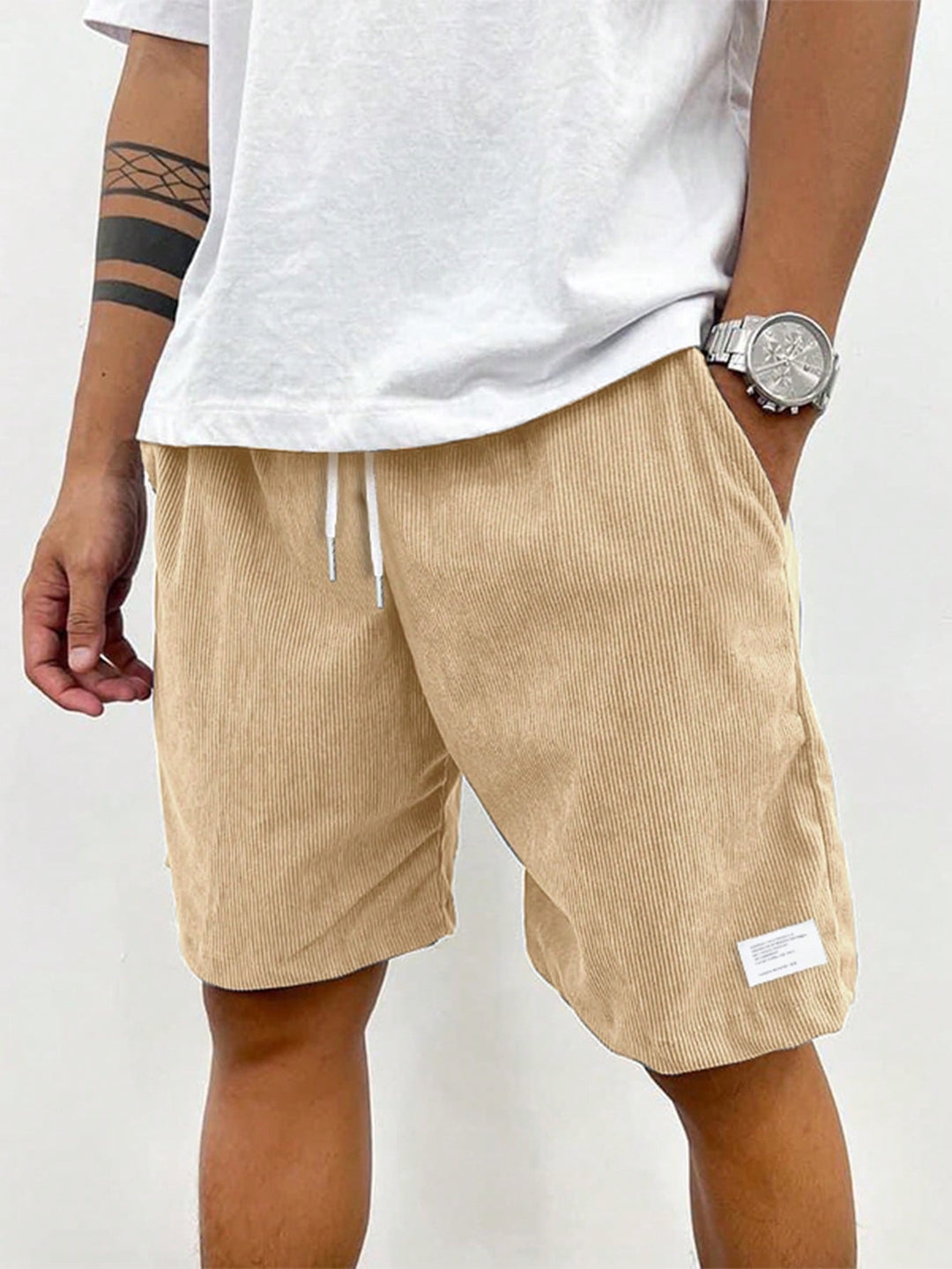 Men's Corduroy-Look Shorts with Drawstring Waist