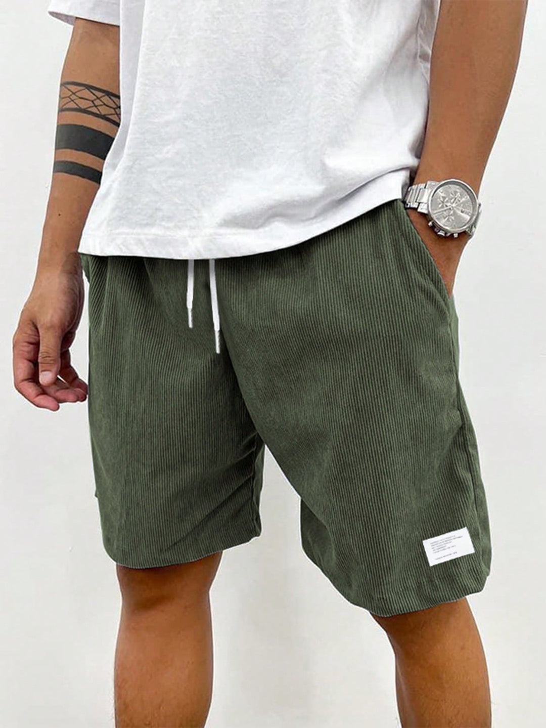 Men's Corduroy-Look Shorts with Drawstring Waist