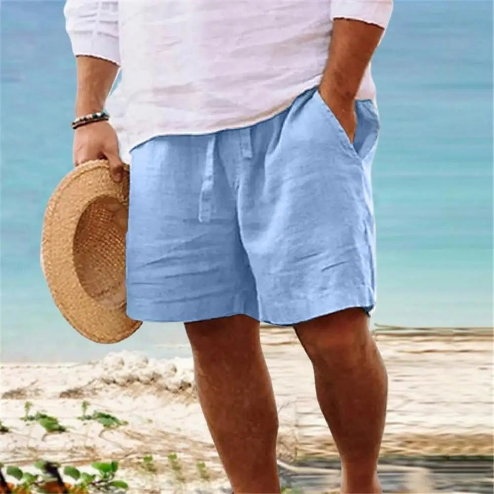 Men's Linen Beach Shorts with Drawstring Waist