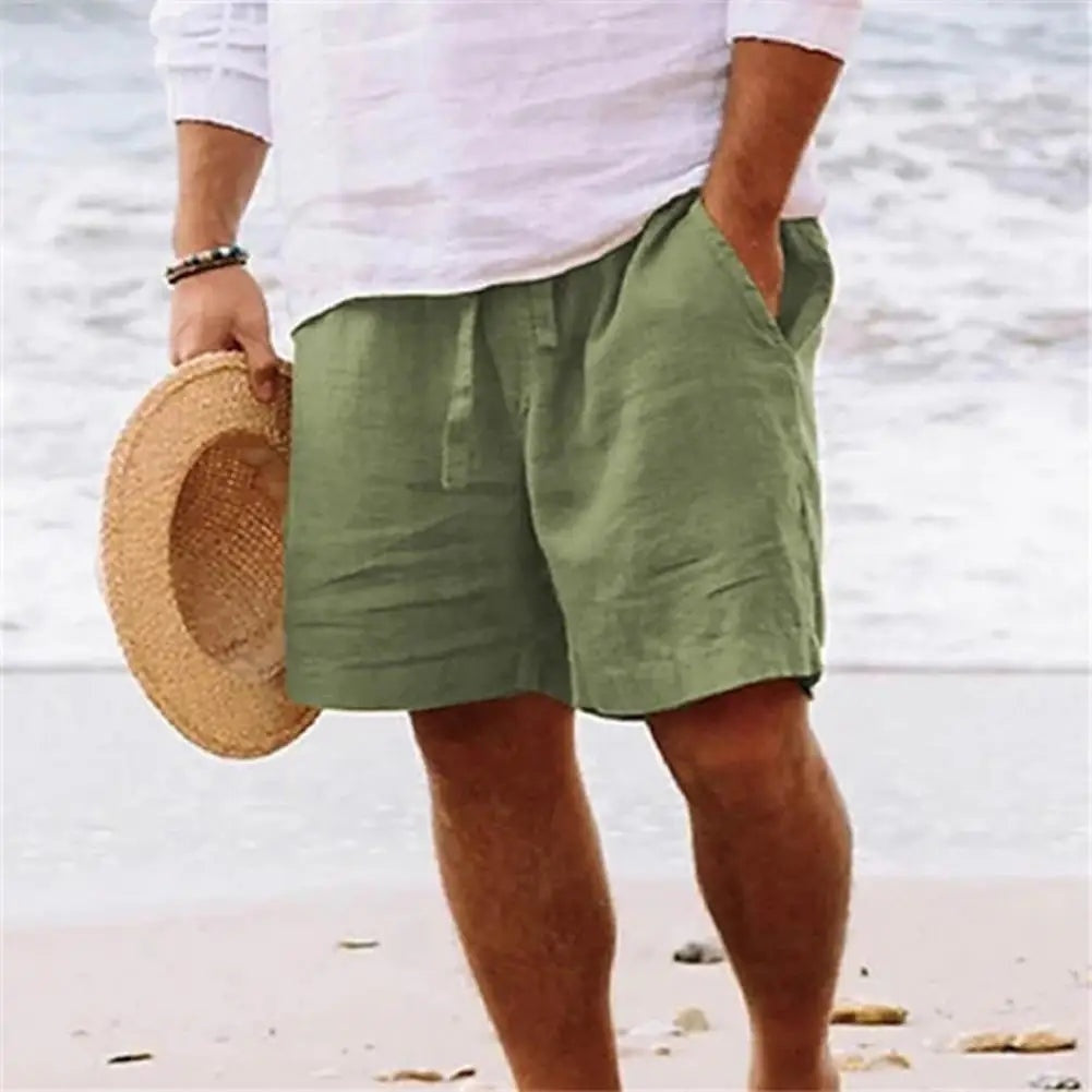 Men's Linen Beach Shorts with Drawstring Waist