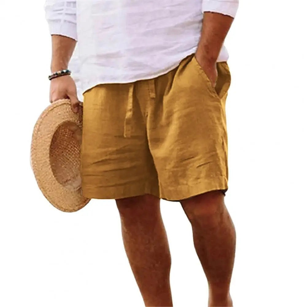 Men's Linen Beach Shorts with Drawstring Waist
