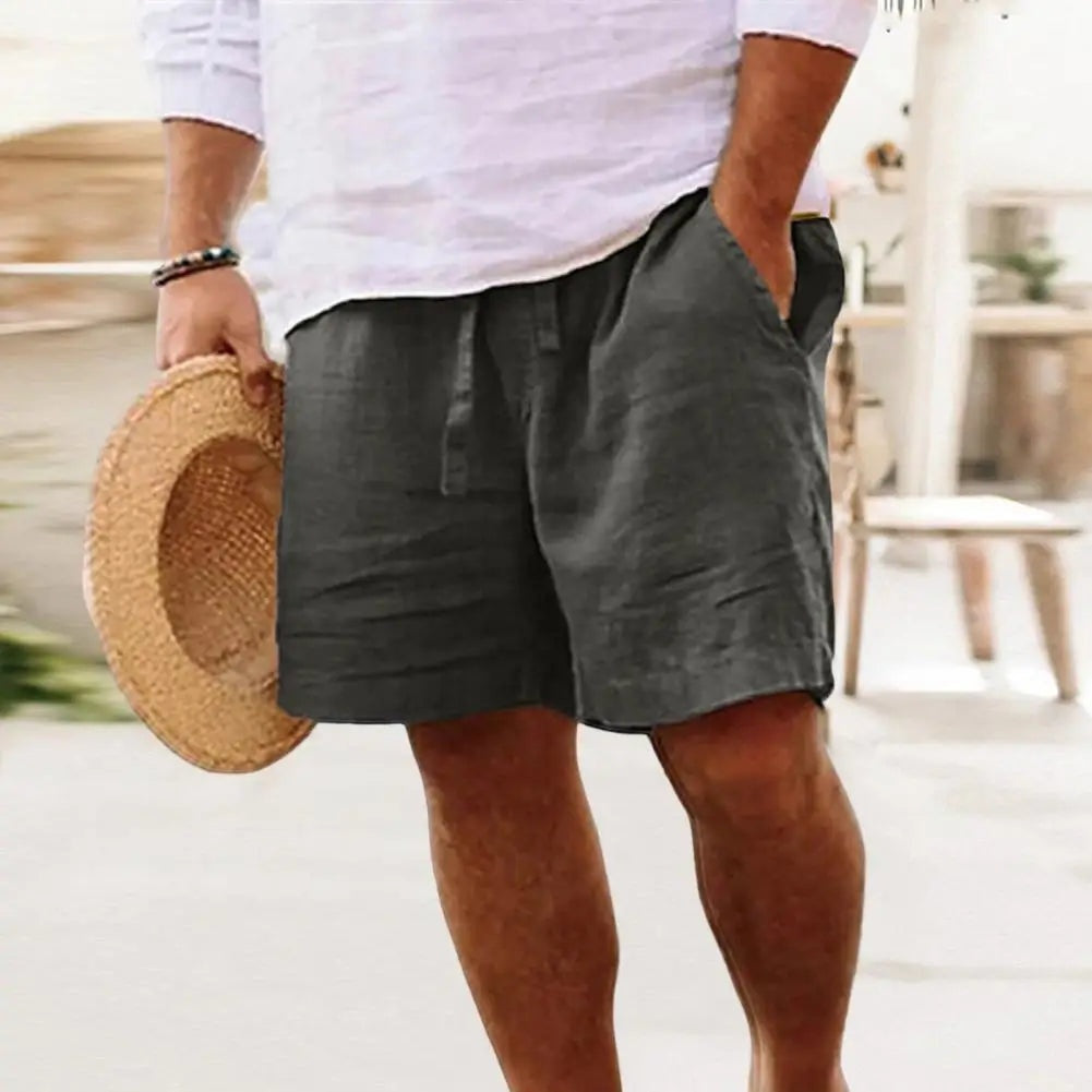 Men's Linen Beach Shorts with Drawstring Waist