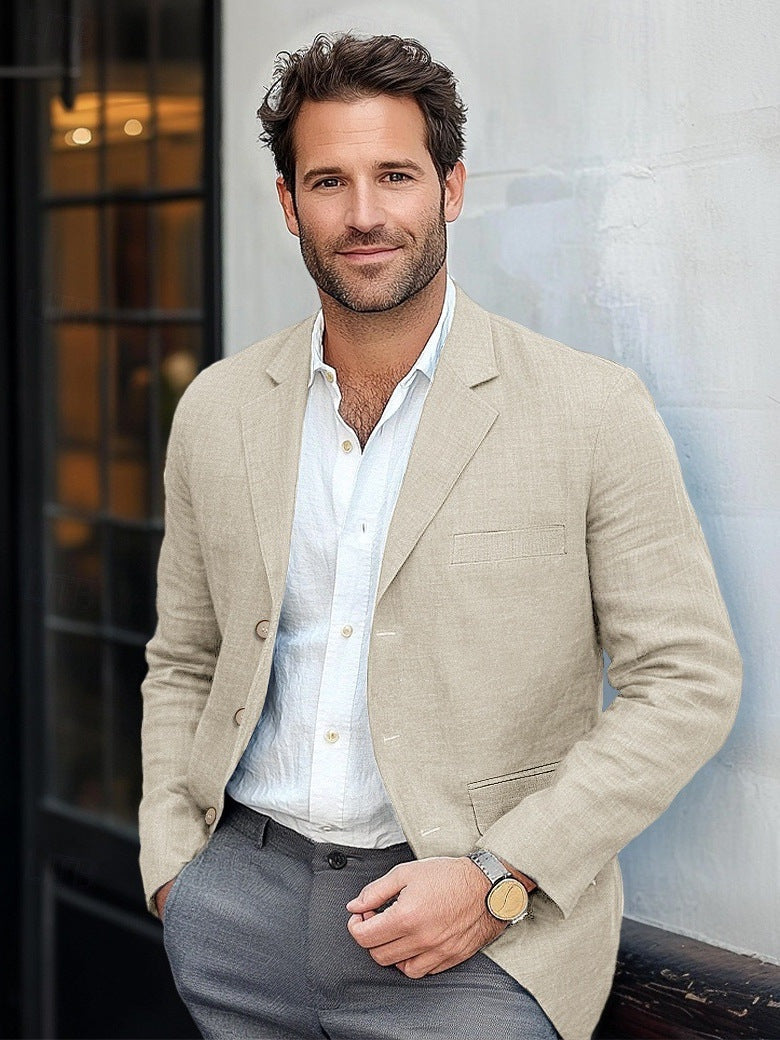 Men's Linen Blazer Jacket with Notch Lapel