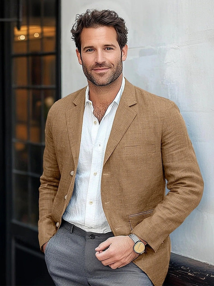 Men's Linen Blazer Jacket with Notch Lapel