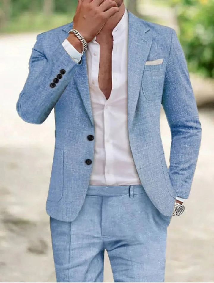 Men's Linen-Look Suit Set with Two-Button Blazer