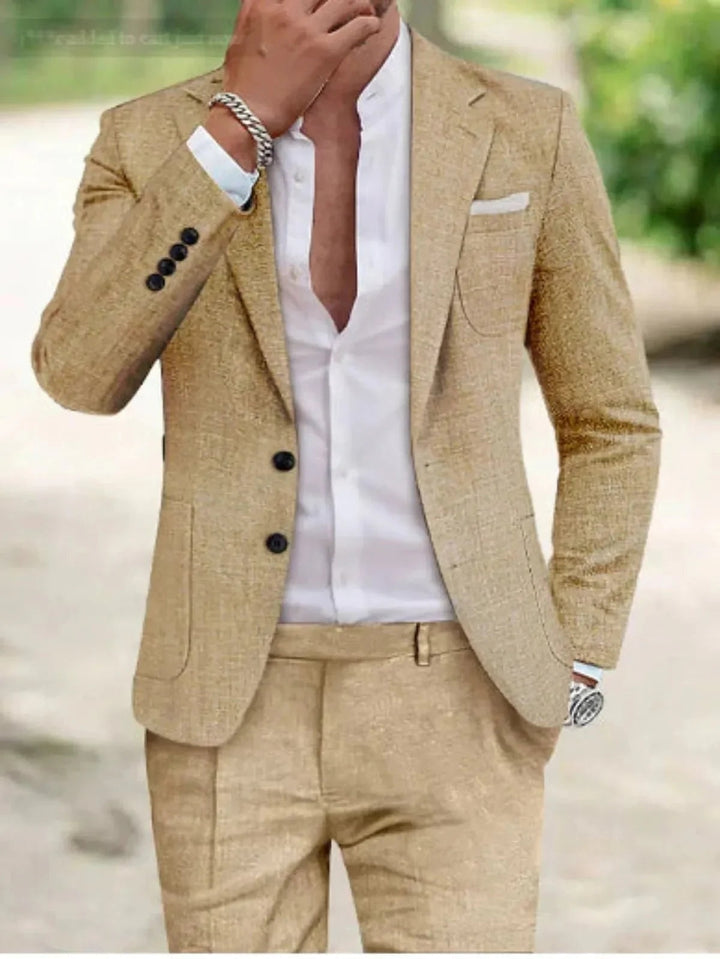 Men's Linen-Look Suit Set with Two-Button Blazer