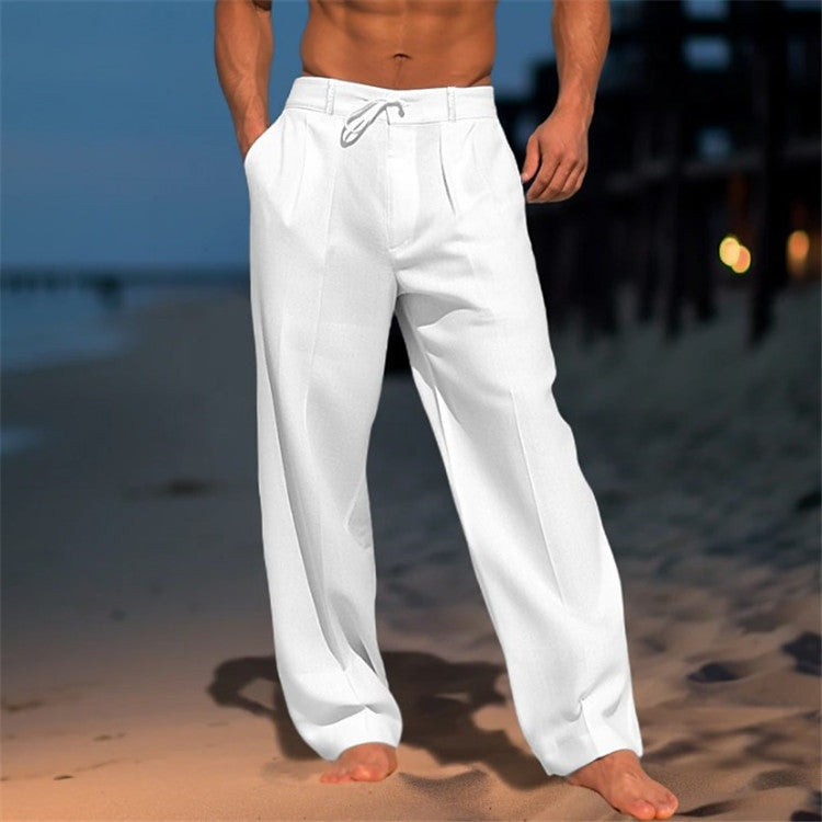 Men's Linen-Look Summer Pants with Drawstring Waist