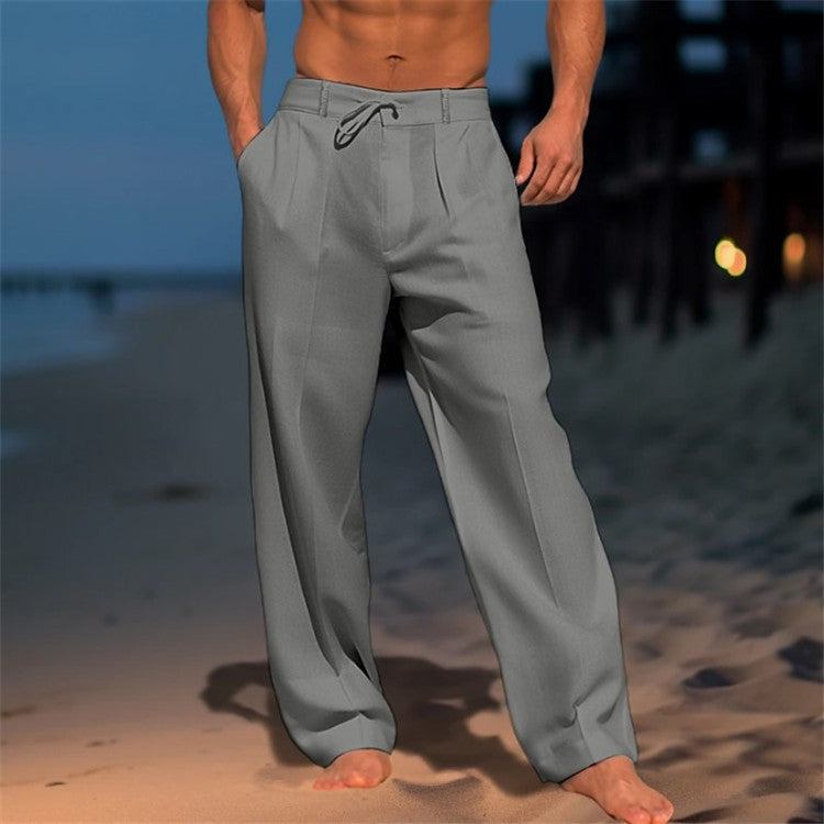 Men's Linen-Look Summer Pants with Drawstring Waist