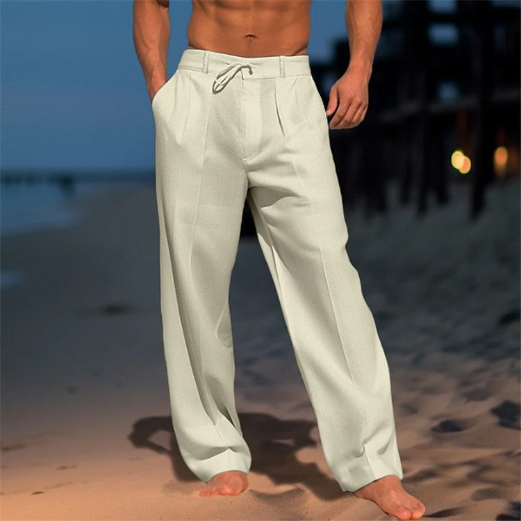 Men's Linen-Look Summer Pants with Drawstring Waist