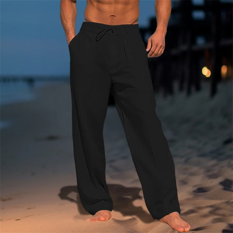 Men's Linen-Look Summer Pants with Drawstring Waist