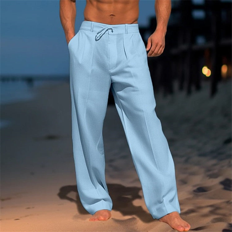 Men's Linen-Look Summer Pants with Drawstring Waist