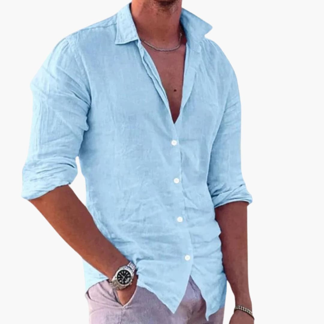 Men's Linen Shirt Long Sleeve Button Up