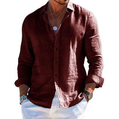 Men's Linen Shirt Long Sleeve Button Up