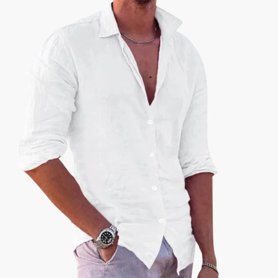 Men's Linen Shirt Long Sleeve Button Up