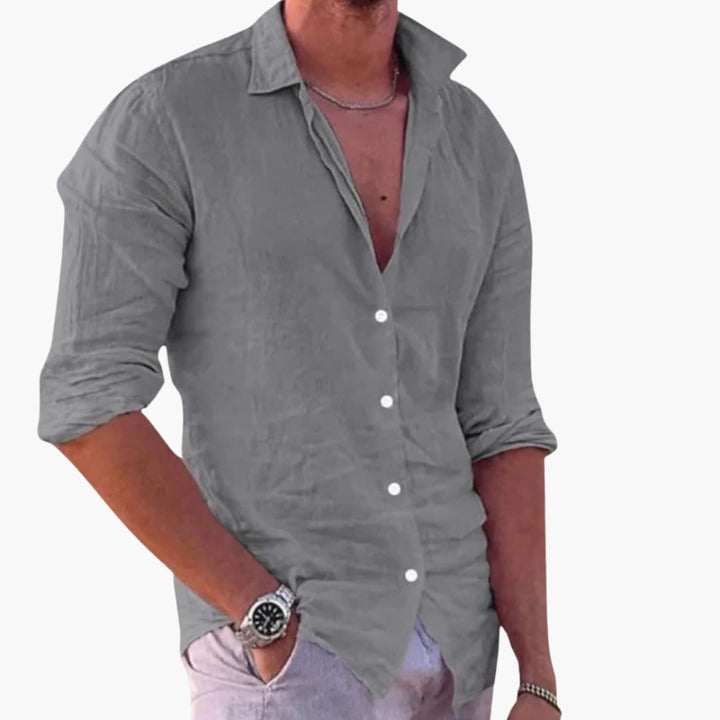 Men's Linen Shirt Long Sleeve Button Up