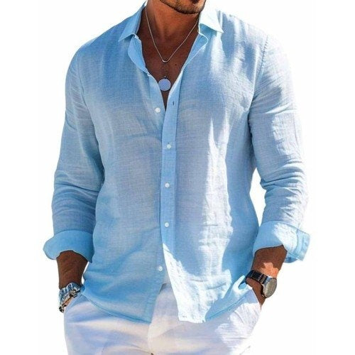 Men's Linen Shirt Long Sleeve Button Up