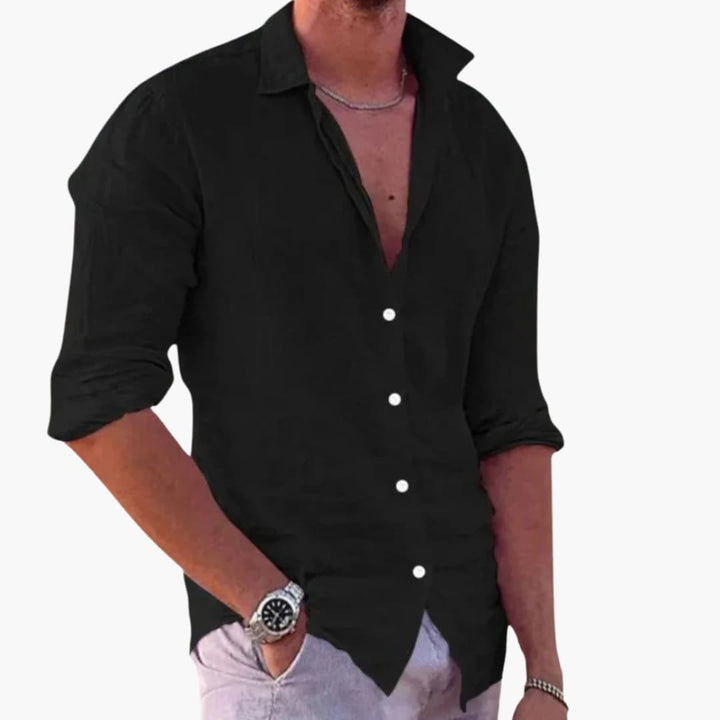 Men's Linen Shirt Long Sleeve Button Up