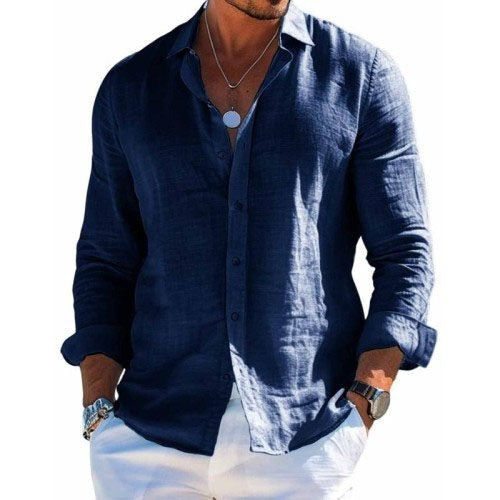 Men's Linen Shirt Long Sleeve Button Up
