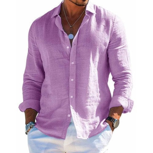Men's Linen Shirt Long Sleeve Button Up