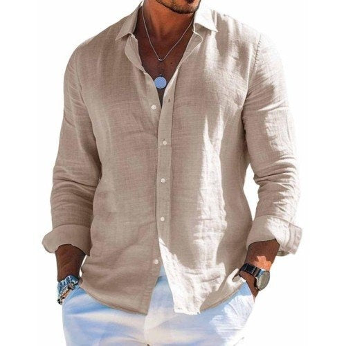 Men's Linen Shirt Long Sleeve Button Up
