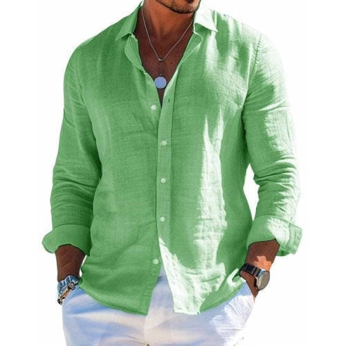 Men's Linen Shirt Long Sleeve Button Up
