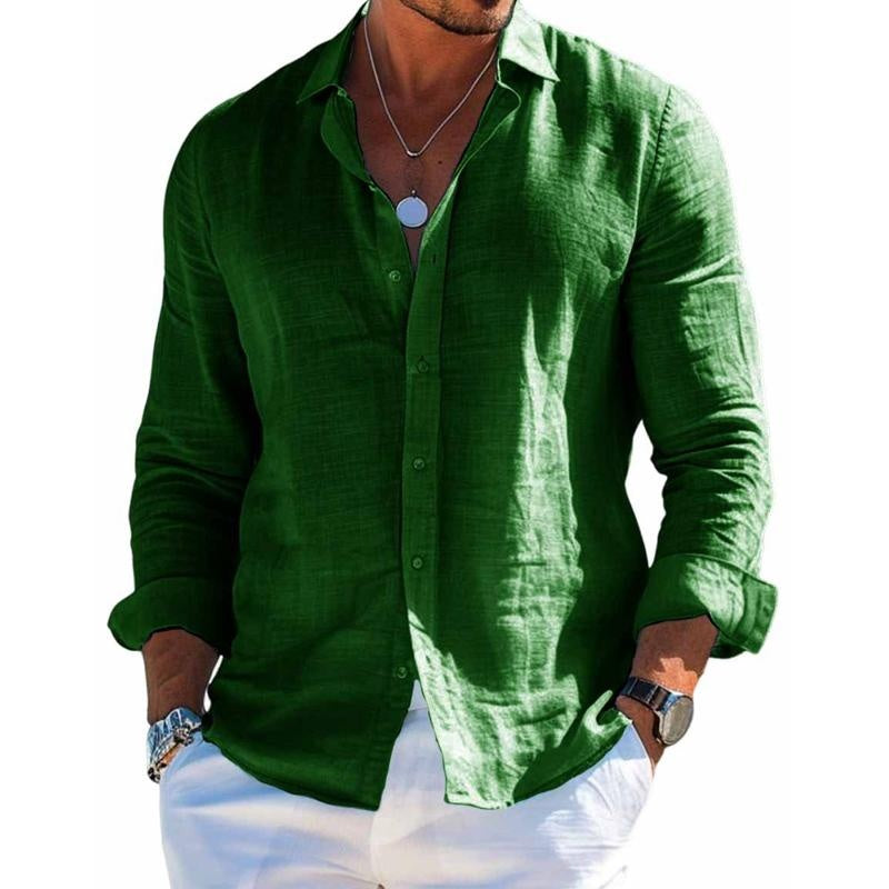 Men's Linen Shirt Long Sleeve Button Up
