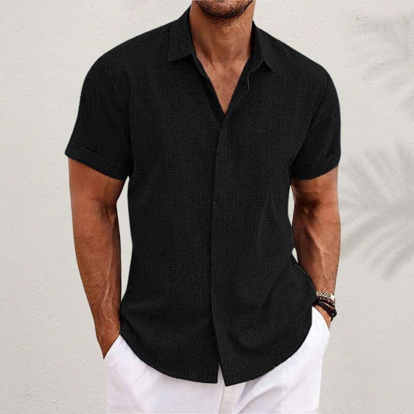 Men's Linen Shirt Short Sleeve Button Up with Collar
