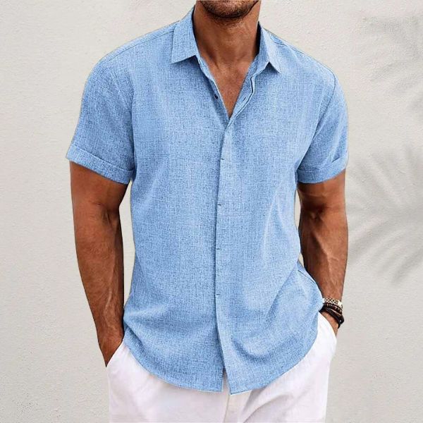 Men's Linen Shirt Short Sleeve Button Up with Collar
