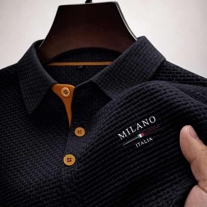 Men's Polo Shirt with Textured Weave and Embroidered Detail