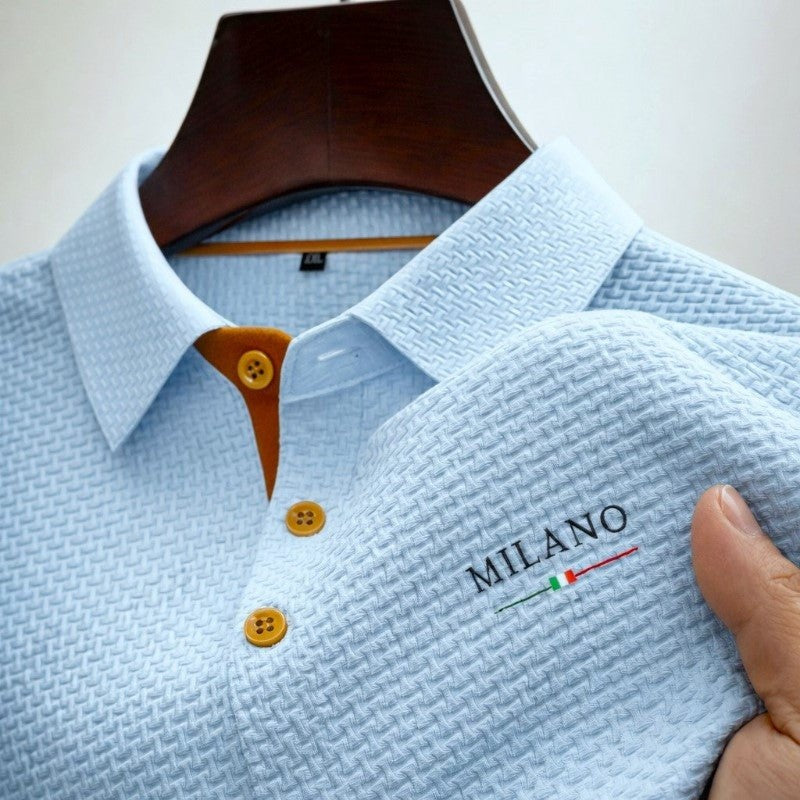 Men's Polo Shirt with Textured Weave and Embroidered Detail