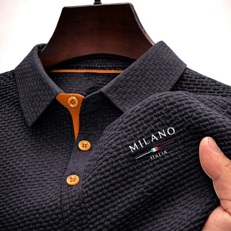 Men's Polo Shirt with Textured Weave and Embroidered Detail