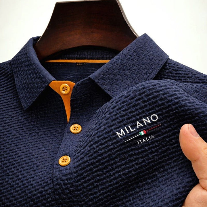 Men's Polo Shirt with Textured Weave and Embroidered Detail