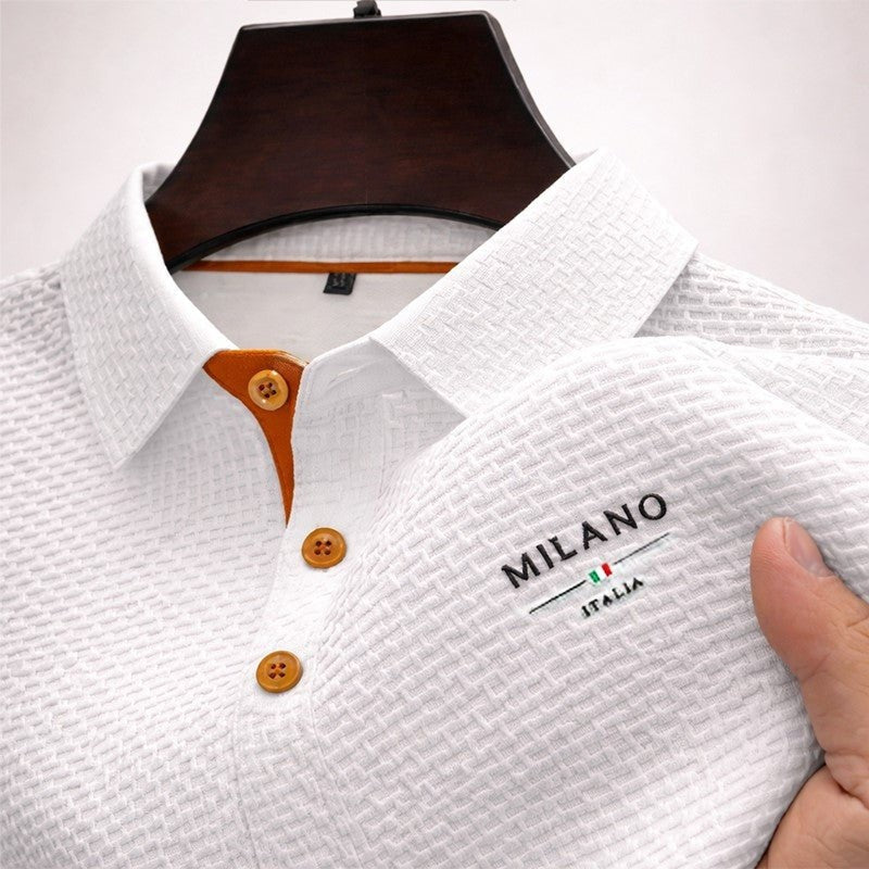 Men's Polo Shirt with Textured Weave and Embroidered Detail