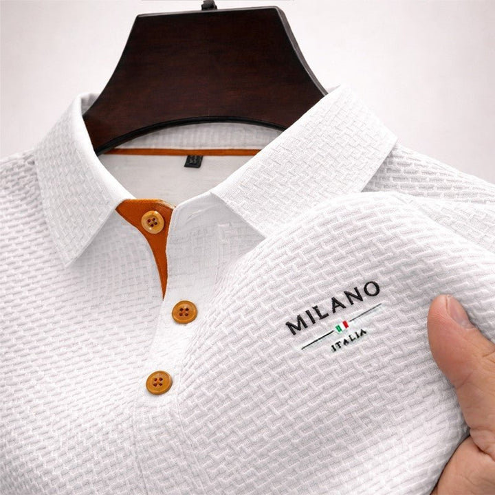 Men's Polo Shirt with Textured Weave and Embroidered Detail