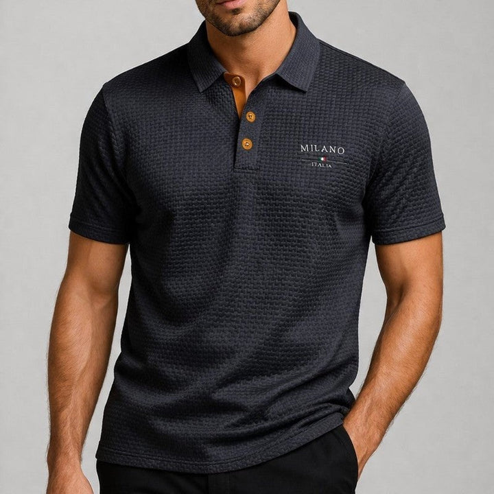 Men's Polo Shirt with Textured Weave and Embroidered Detail