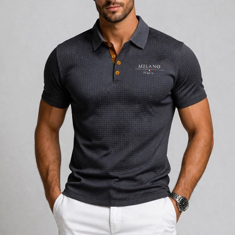 Men's Polo Shirt with Textured Weave and Embroidered Detail