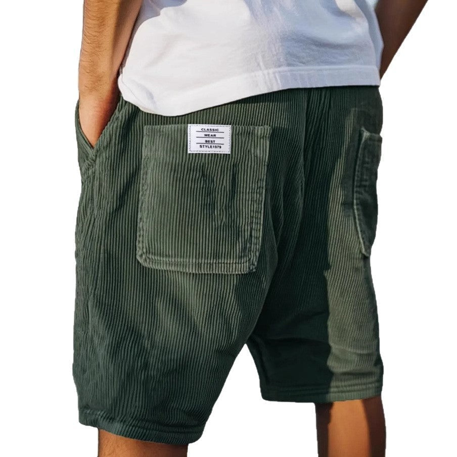 Men's Relaxed Ribbed Shorts with Patch Pockets