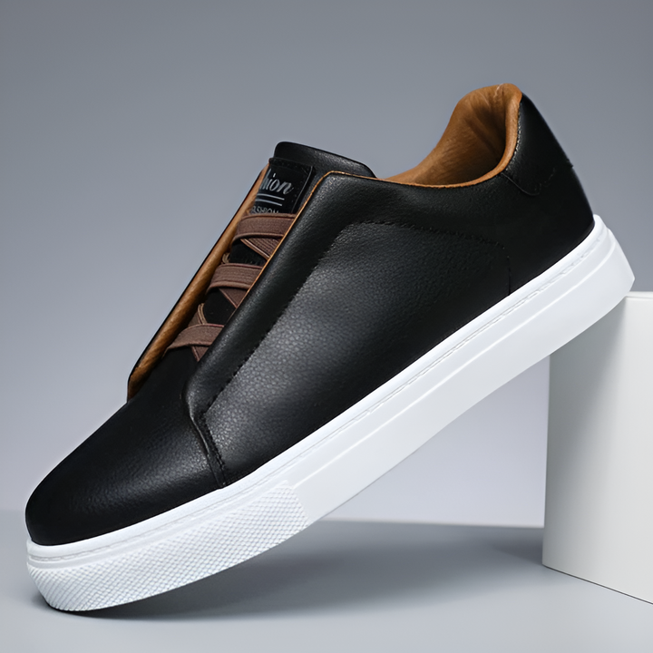Men's Slip On Sneakers Leather-Look with Elastic Straps