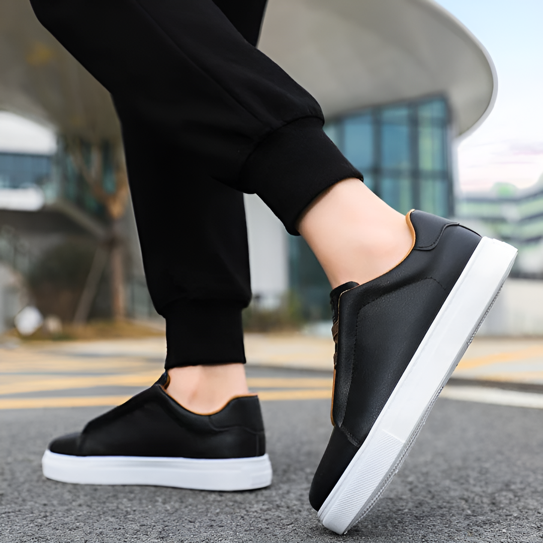 Men's Slip On Sneakers Leather-Look with Elastic Straps