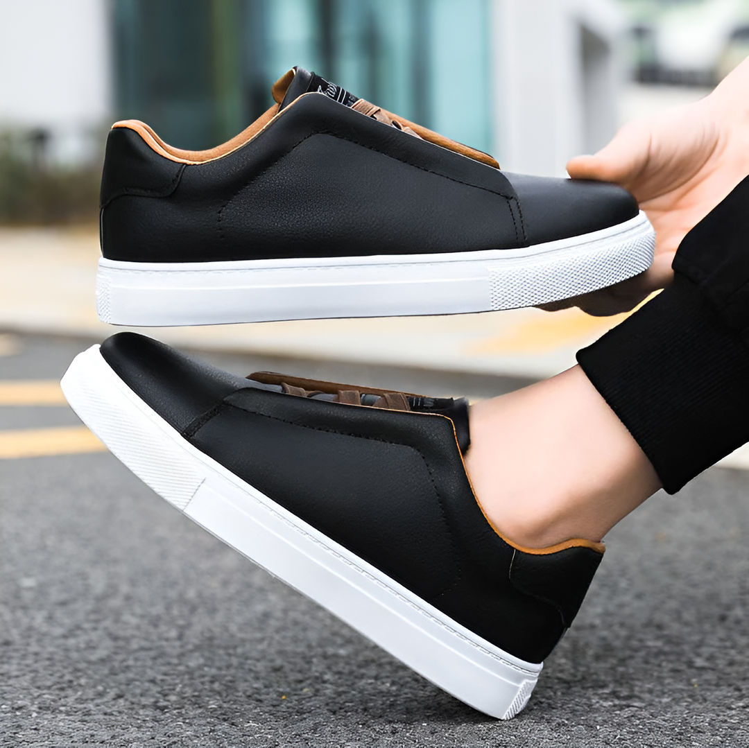 Men's Slip On Sneakers Leather-Look with Elastic Straps