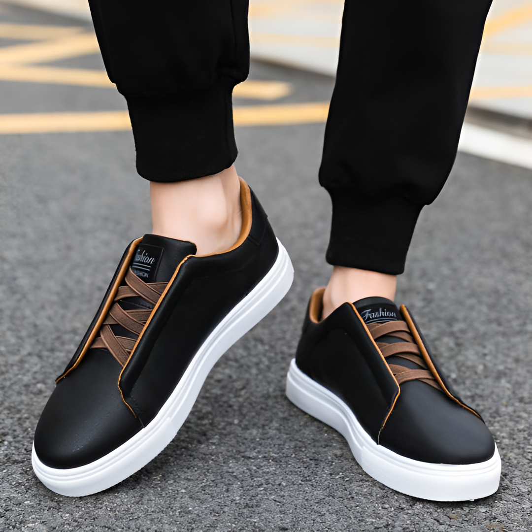 Men's Slip On Sneakers Leather-Look with Elastic Straps